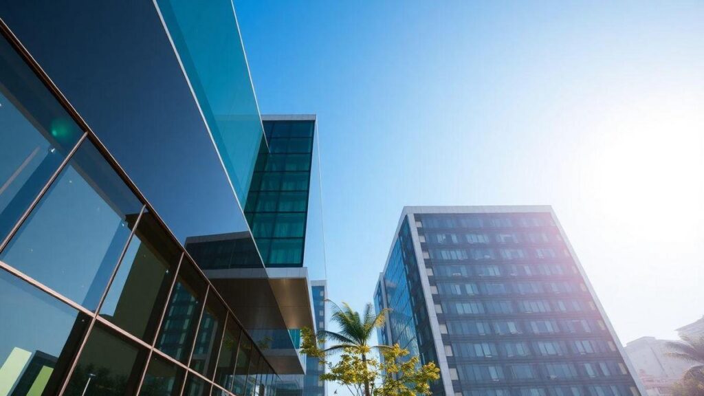 combinacao-de-vidro-e-aco-escovado-na-arquitetura